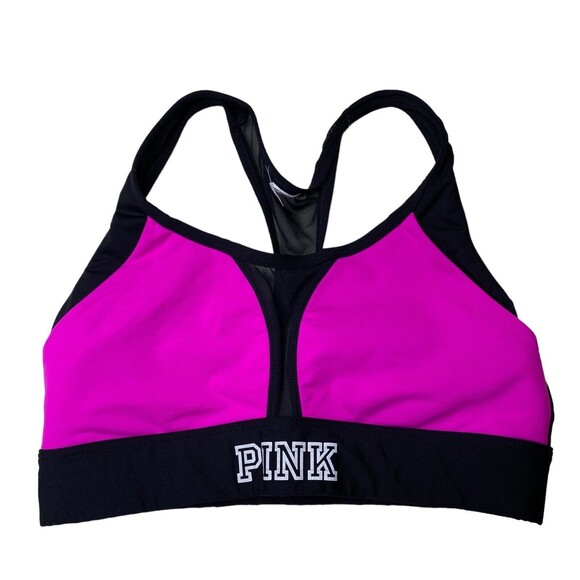 Pink Ultimate Unlined Racerback Sports Bra Pink & Black Womens Sz Small - Picture 1 of 4